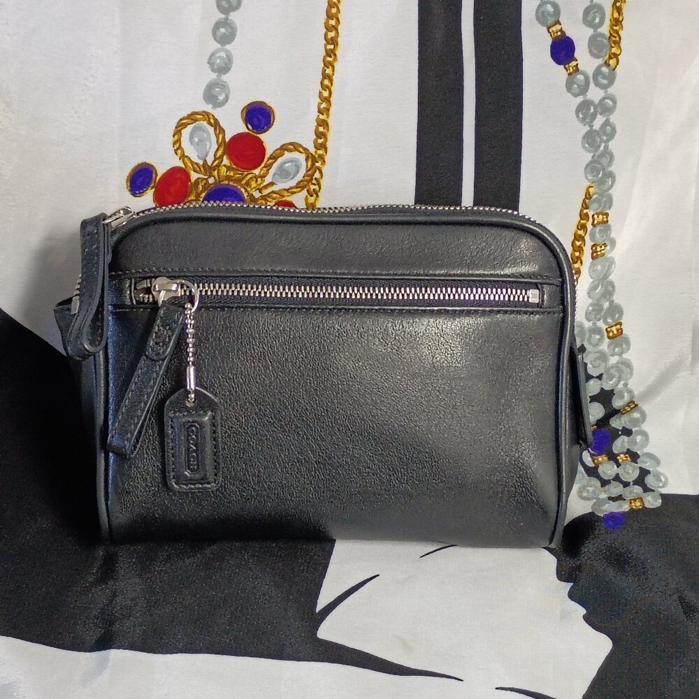 ❤️Authentic COACH 8658  Black Leather Cosmetic Beauty Zip Case Purse+Hangtag